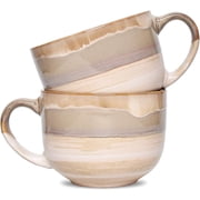 Large Ceramic Coffee Mug Set of 2, Stoneware Latte Mugs for Office and , 16 Oz, Dishwasher and Microwave SafeBrown Grey, 2