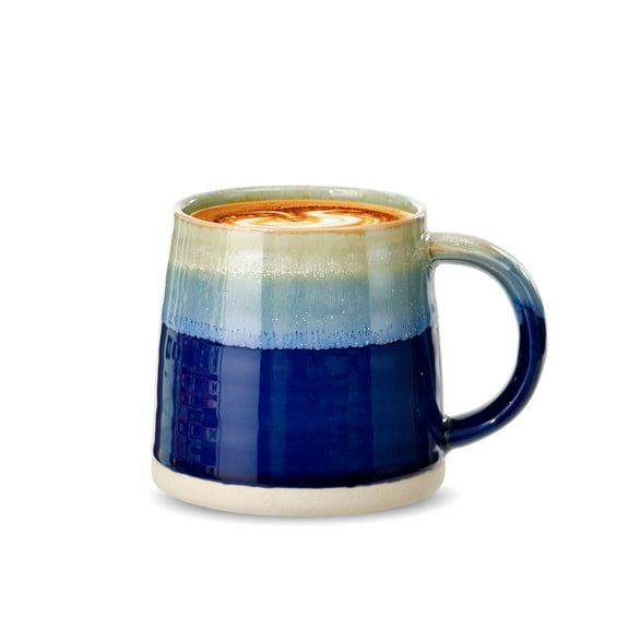 Large Ceramic Coffee Mugs, 13oz, Tea/Coffee Cups, Large Handle & Wide Bottom Coffee Mug, Transmutation Glaze, Hand Painted Mug, for Home or Office, Microwave and Dishwasher Safe, Blue Tone