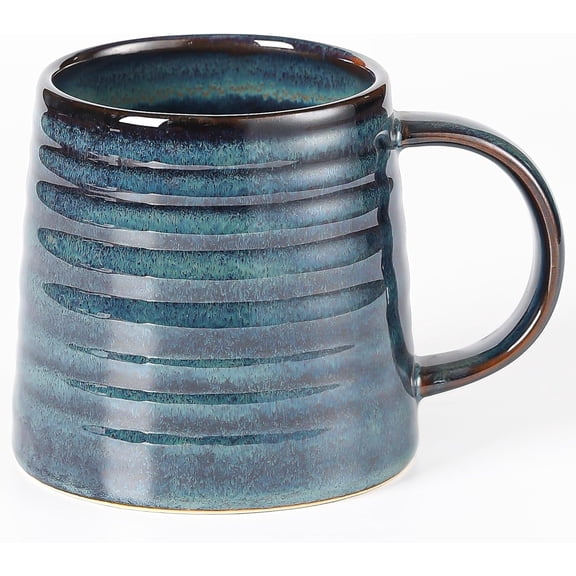 Large Ceramic Coffee Mugs, Pottery Mug, Cups with Handle for Office and , 16 oz, Dishwasher and Microwave Safe (Blue Green)