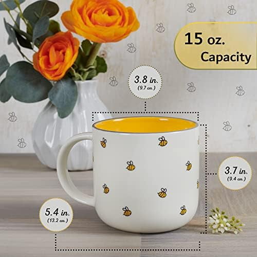 Large Ceramic Coffee & Tea Mug for Women: Kind Words are Like Honey Inspirational Bible Verse, Non-toxic/Lead-free, Microwave/Dishwasher Safe Bumble Bee Cup, Yellow/White, 15 oz.