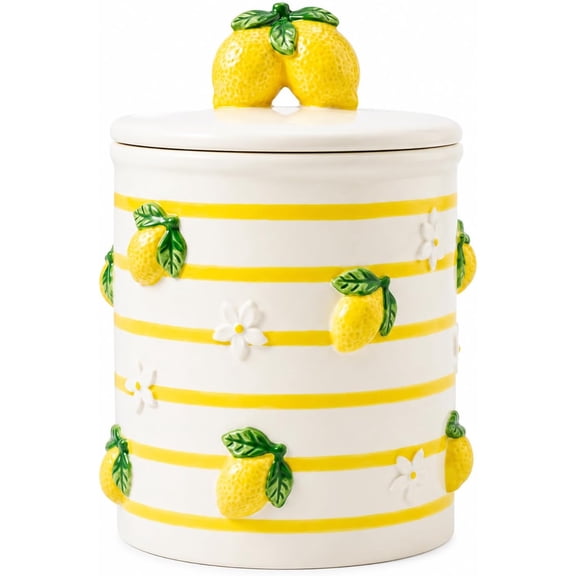 Large Ceramic Cookie Jars with Lids Airtight Cute Lemon Food Jars | 40 Fl Oz Kitchen Decor Canisters, Food Storage Containers for Candy Coffee Tea Nut Snack & Dry Food