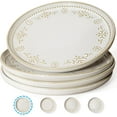 thumbnail image 1 of Large Ceramic Dinner Plates Set Of 4, 10.75 Inch Embossed Kitchen Salad Plates, Modern Serving Plates For Restaurant, Plates With Lipped Edges, Microwave Dishwasher Safe (Damask Floral), 1 of 13