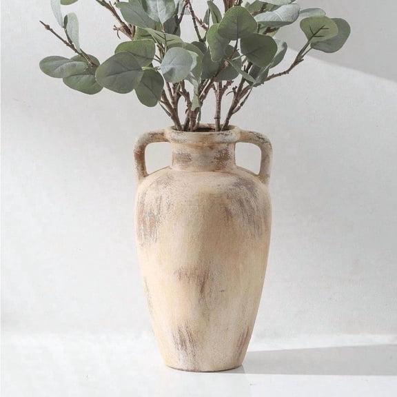Large Ceramic Flower Vase11.41 Inch Tall Terracotta Farmhouse Rustic Vase With 2 Handles For Home Decor Living Room Shelf Decor Enterway Wedding Table Decoration