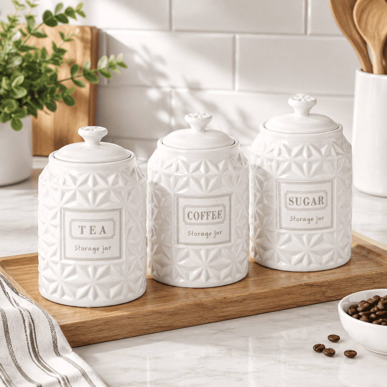 Large Ceramic Food Storage Canisters for Kitchen Countertop, Airtight ...