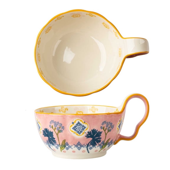 Large Ceramic Mixing and Serving Bowl, Ramen Bowl with Handle, Porcelain Salad Bowls, Fruit Bowl for Soup