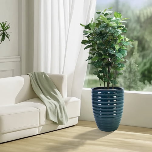 Large Ceramic Planter, 16.54 Inch Army Green Modern Flowerpot with Drainage Hole for Indoor Outdoor, Patio, Garden, Living Room