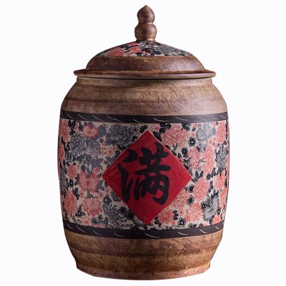 Large Ceramic Rice Bucket,Grain Food Dispenser,Food Storage Container, Decorative Countertop Bin for Coffee,Tea,Grains