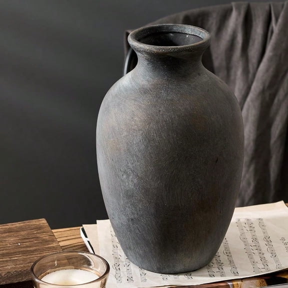 Large Ceramic Rustic Flower Vase 10.43 Inch Tall Vintage Py Home Decor Farmhouse Terracotta Vase for Living Room Table Shelf Mantel Decoration Farmhouse - Black Bronze
