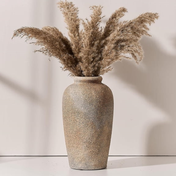 Large Ceramic Rustic Vase, 11 inch Minimalist Drative Vase, Farmhouse Tall Wood Colored for Home Dr, Living Room, Shelf Dr, Enterway, Table Dration, Brown