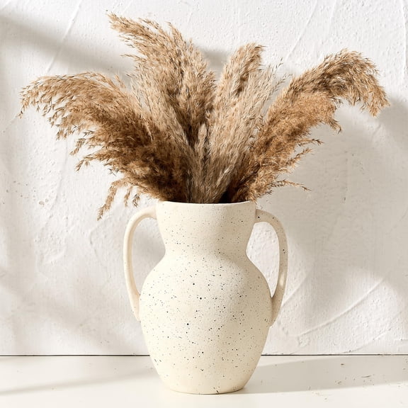 Large Ceramic Rustic Vase with 2 Handles, Minimalist Decorative Farmhouse Tall Vases for Home Decor, Living Room, Enterway, Table Decoration