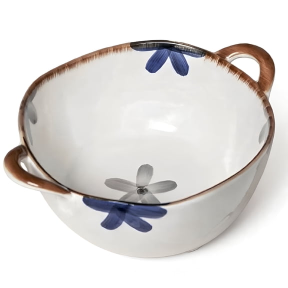 Large Ceramic Salad Serving Bowl 50 Oz, Deep Pasta Soup Bowl with Handles