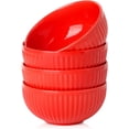 thumbnail image 1 of Large Ceramic Serving Bowls 42 Oz - 7 Inch Salad Bowl Set of 4 for Kitchen,Modern Ribbed Porcelain Dishes for Entertaining,Soup,Pho,Pasta,Cereal, Noodle - Dishwasher & Microwave Safe, Red, 1 of 6