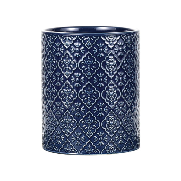 Large Ceramic Utensil Holder for Countertop, Lace Emboss Cooking Utensil Crocks