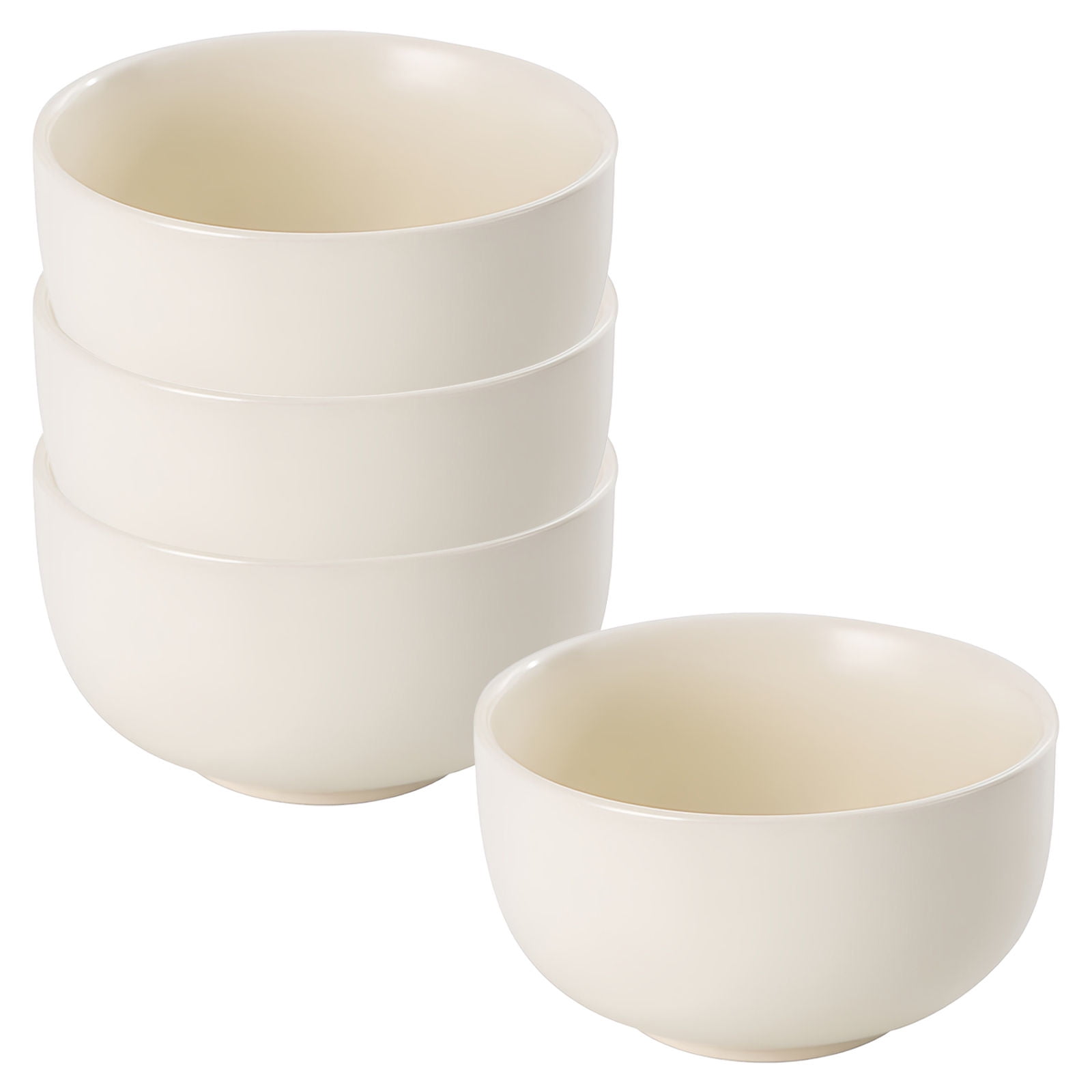 White Ceramic Round Soup and Cereal Bowls, Set of 4