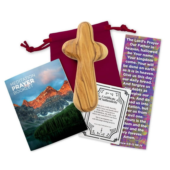 Large Certified Holy Land Olive Wood Handheld Comfort Cross from Israel