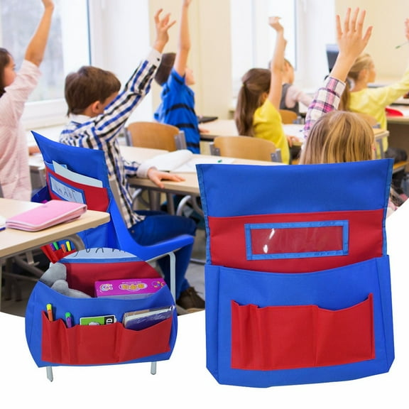 Large Chair Back Hanging Bag for Teen , 6-Pocket Office Storage Organizer, Durable Polyester, Classroom & Home Seat Organizer, Chair Back Organizer by Goohae,Blue