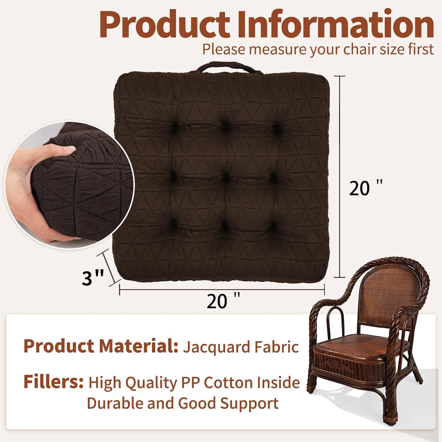 Large Chair Cushions With Handle, 20"X20" Luxury Jacquard Square Thick Seat - Walmart.com