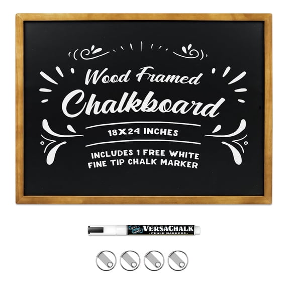 VersaChalk Wooden Chalkboard, 18"x24", Magnetic, Includes White Fine Tip Marker