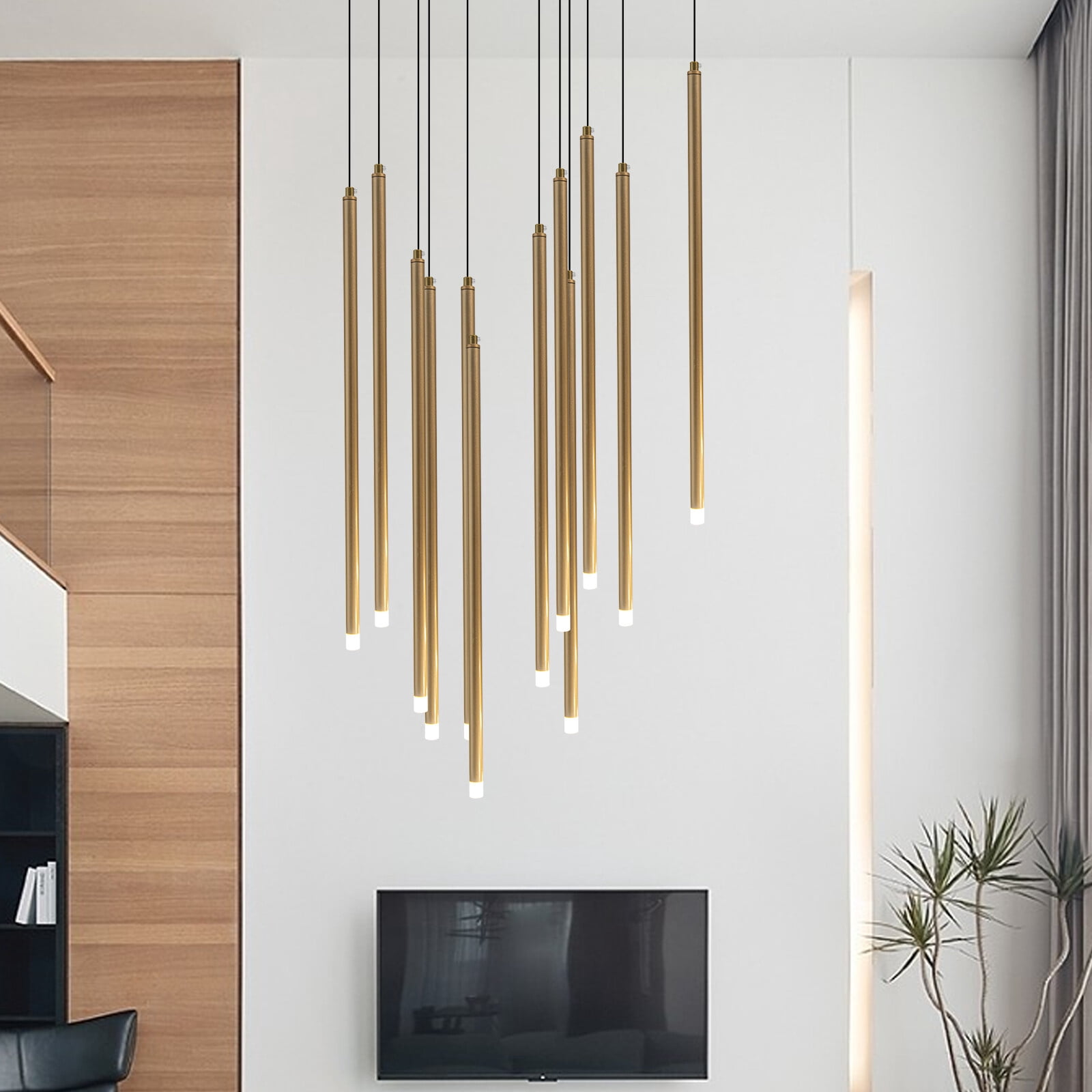 Large Chandelier Gold 12 Light Fixture Ceiling Pendant Lighting Drop Shape for Kitchens, Hallways, Living Rooms