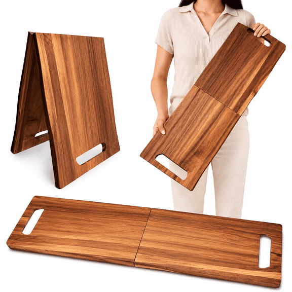Large Charcuterie Board, 33 x 12 Inch Rectangular Foldable Acacia Wood Tray