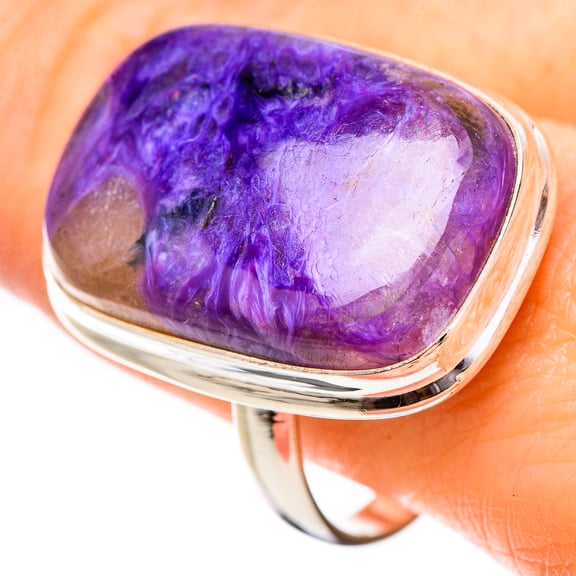 Large Charoite Ring Size 11 (925 Sterling Silver) - Handmade Boho Vintage Jewelry RING131865