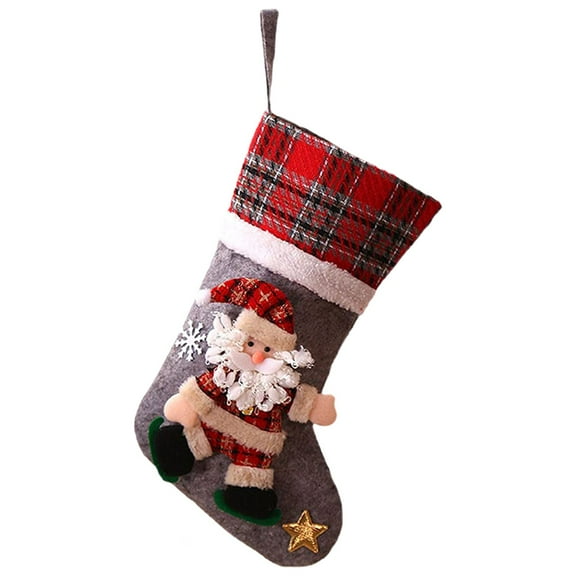 Large Checkered Christmas Doll Socks for Children - Festive Plush Stocking Candy Sock Bags for Holiday Decorations, Xmas Tree Hanging, Gift Filling & Kids Christmas Party Favor Supplies