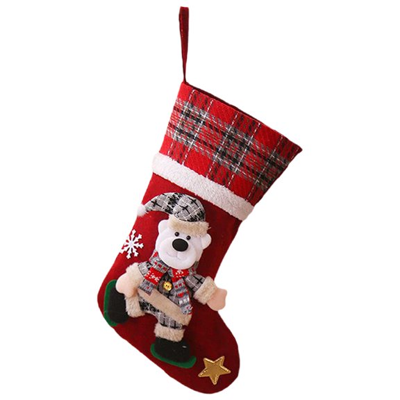 Large Checkered Christmas Doll Socks for Children - Festive Plush Stocking Candy Sock Bags for Holiday Decorations, Xmas Tree Hanging, Gift Filling & Kids Christmas Party Favor Supplies
