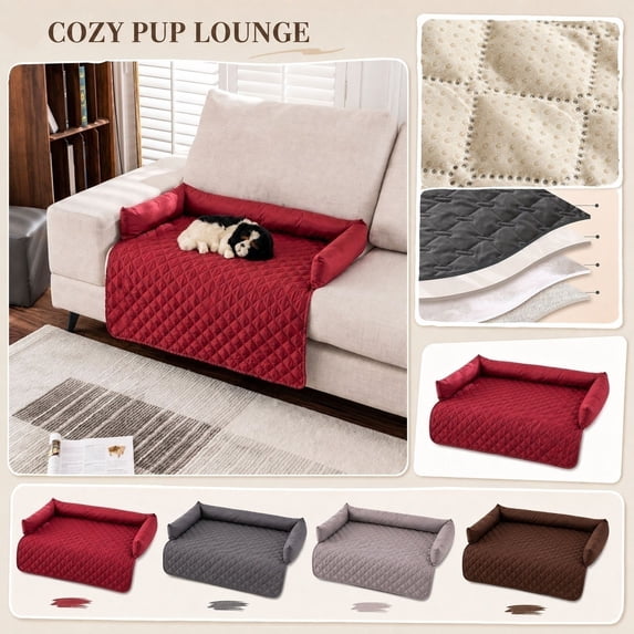 Large Checkered Pet Furniture Cover For Dogs And Cats, Rectangular Sofa Protector Pad And Couch Topper, Extended Lounger Cushion For Napping And Relaxing, 1Pack Light Gray