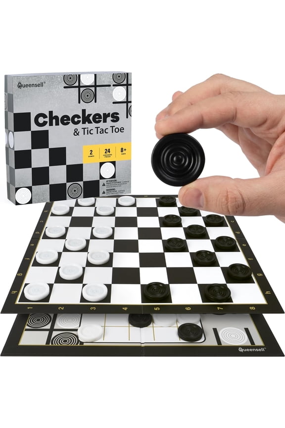 Large Checkers Board Game & 3Tic Tac Toe Game for Kids and Adults