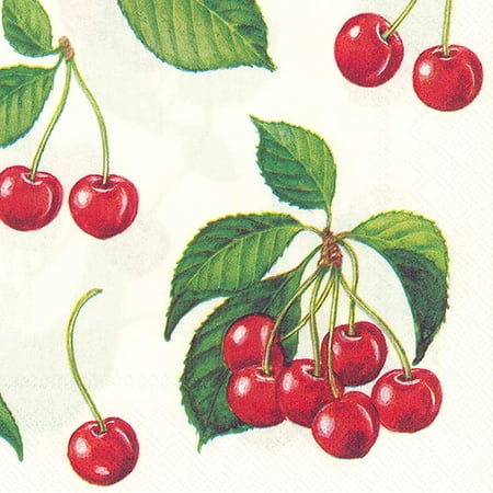 Mr. MJs AB-89-LPN-DP-6900 6.5 in. Square Paper Cherries Luncheon Napkins, White & Red - Set of 20