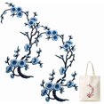 thumbnail image 1 of Large Cherry Blossom Iron‑On Patches Set of 2, Symmetrical Floral Embroidery Applique for Shoulder Sleeve Bodice Clothing Decoration, Blue, 1 of 7