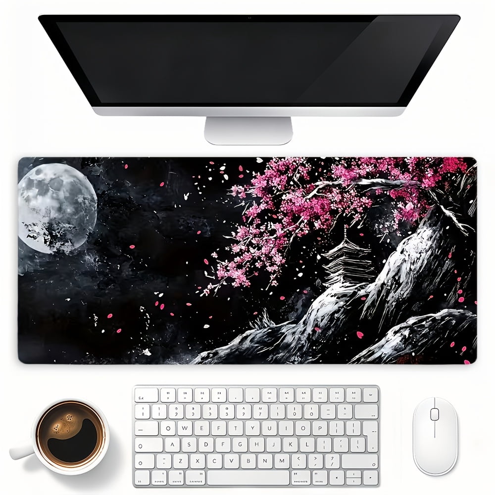 Large Cherry Blossom Pattern Gaming Mouse Pad, HD Print, Non-Slip Base ...