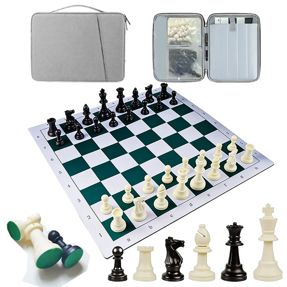 Large Chess Set 43cm/16.93" Board with 32 Resin Pieces & Portable Storage Bag, Educational Intellectual Chess for Family, Outdoor & Travel