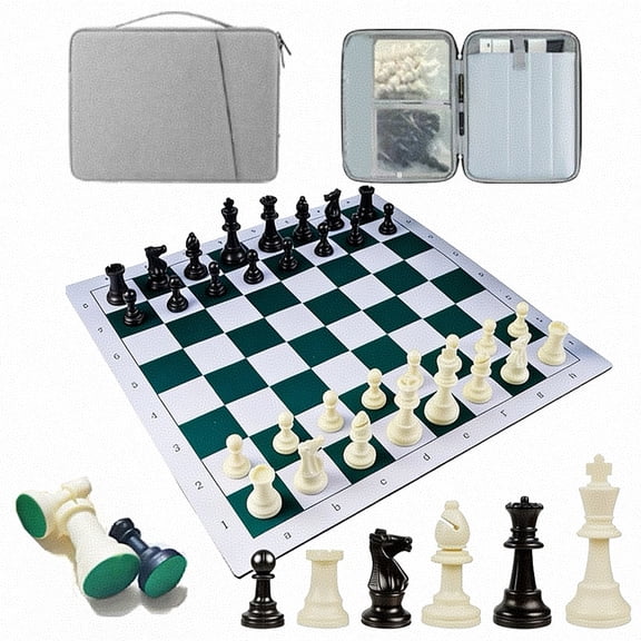 Large Chess Set 43cm/16.93" Board with 32 Resin Pieces & Portable Storage Bag, Educational Intellectual Chess for Family, Outdoor & Travel
