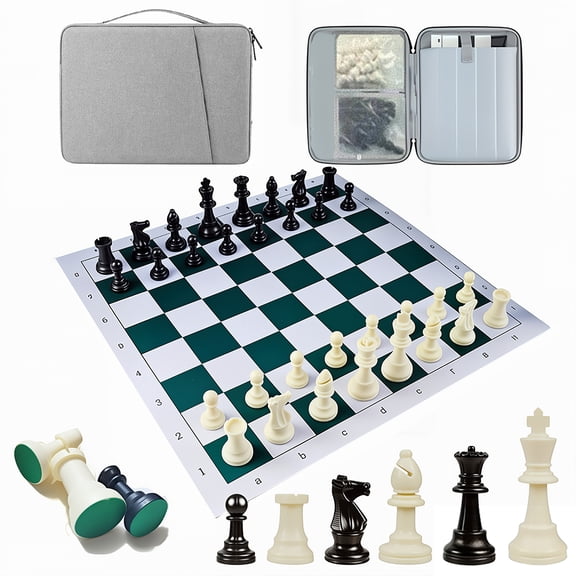 Large Chess Set 43cm/16.93" Board with 32 Resin Pieces & Portable Storage Bag, Educational Intellectual Chess for Family, Outdoor & Travel