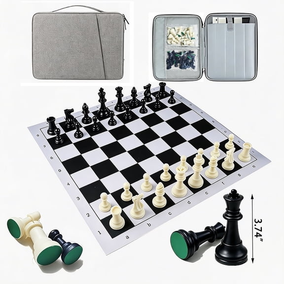 Large Chess Set 43cm/16.93" Board with 32 Resin Pieces & Portable Storage Bag, Educational Intellectual Chess for Family, Outdoor & Travel