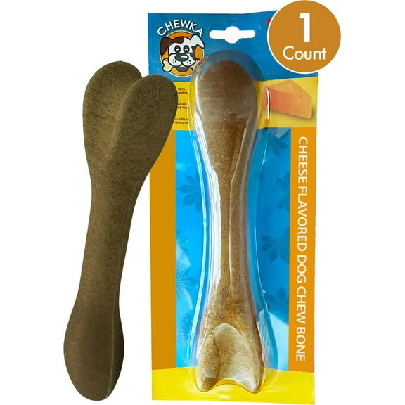 Scoochie Pet Chewka Cheese Flavored Plant-Forward Fully Digestible Dog Chew Bone, Large, 1CT