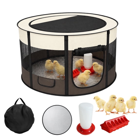 Large Chicken Brooder Box Chick Starter Kit, Pop Up Chicken Playpen Tent with Waterproof Mat, Chick Feeder and Waterer, Portable Brooding Pen for Up to 20 Chicks, Quail and Duck for Indoor and Outdoo