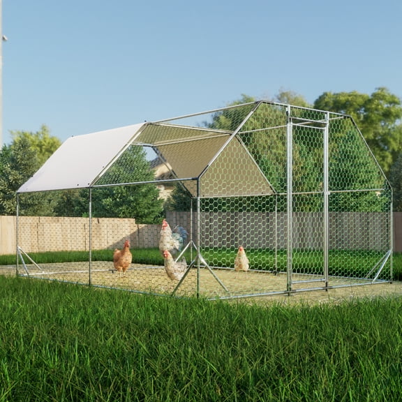 Large Chicken Coop 10 ft. x 13 ft. Heavy Duty Steel Frame Safe Space for Chickens Ducks Rabbits Cats Dogs and Bamboo Rats Durable Wire Mesh and Extra Thick Tarp Pet Shelter