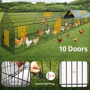 21FT Large Chicken Coop with Upgraded Cover, DOMIPET 252" x 42" x 44" Pet Playpen Exercise Pen Rabbit Duck Chicken Run, Outdoor Backyard Farm Cage for Rabbit Duck Hen
