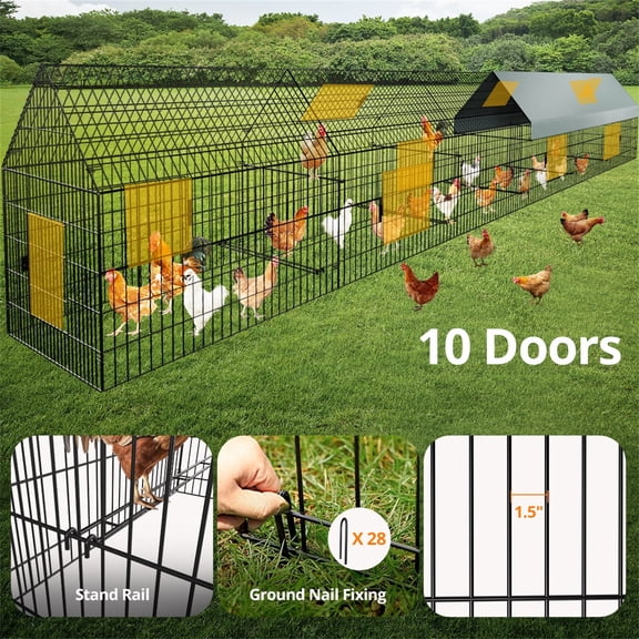 21FT Large Chicken Coop with Upgraded Cover, DOMIPET 252" x 42" x 44" Pet Playpen Exercise Pen Rabbit Duck Chicken Run, Outdoor Backyard Farm Cage for Rabbit Duck Hen