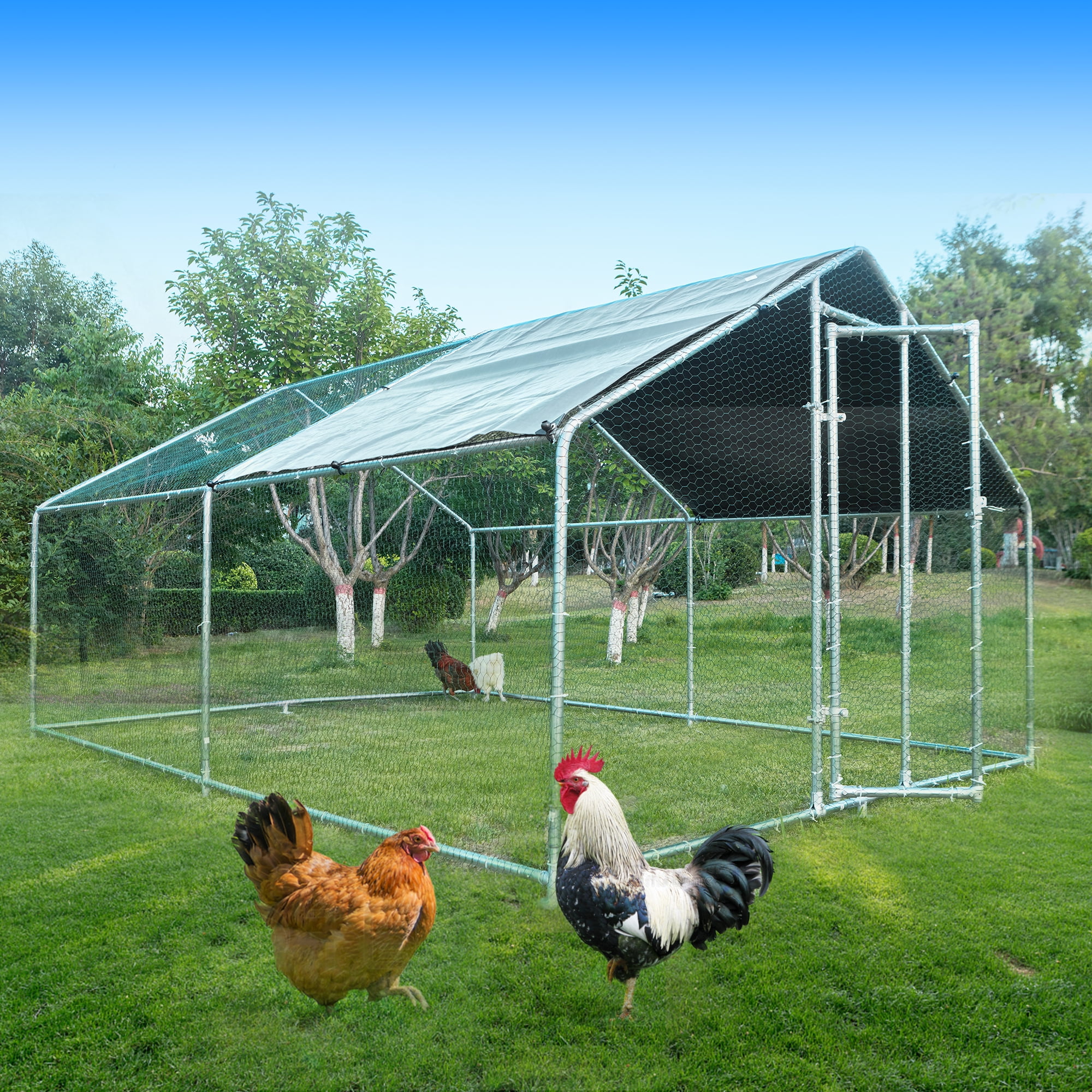 Large Chicken Coop Chickens Walk in Metal Runs with Cover