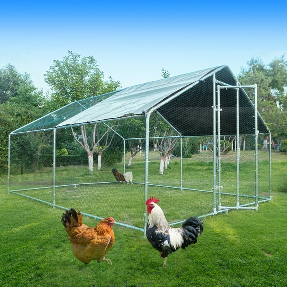 Large Chicken Coop Chickens Walk in Metal Runs with Cover Outdoor Pet Pens Poultry Cage Duck Coops Rabbit House Animal Backyard Use 1'Tube(13'Lx10'Wx6.6'H)