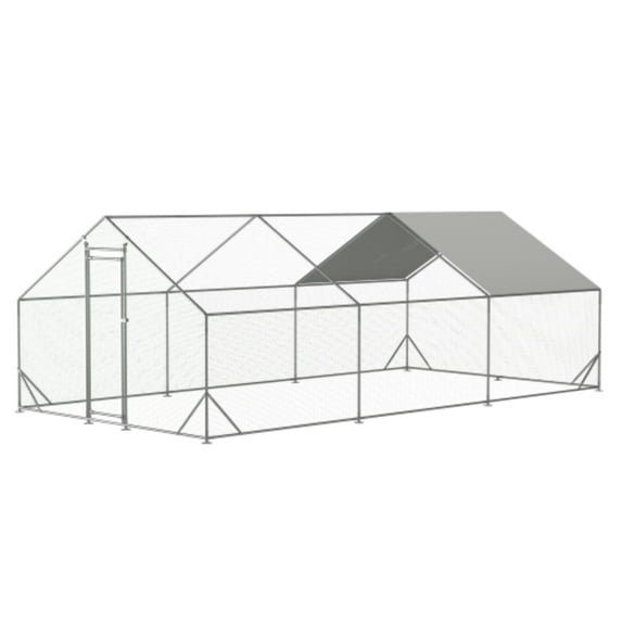 Large Chicken Coop,Galvanized Steel Chicken Coop with Removable Water Poof & UV Resistance Cover,Chicken Coop Run with Lockable Doors for Hens Ducks Rabbits, 10' L x 20' W x 6.56' H ft Outdoor