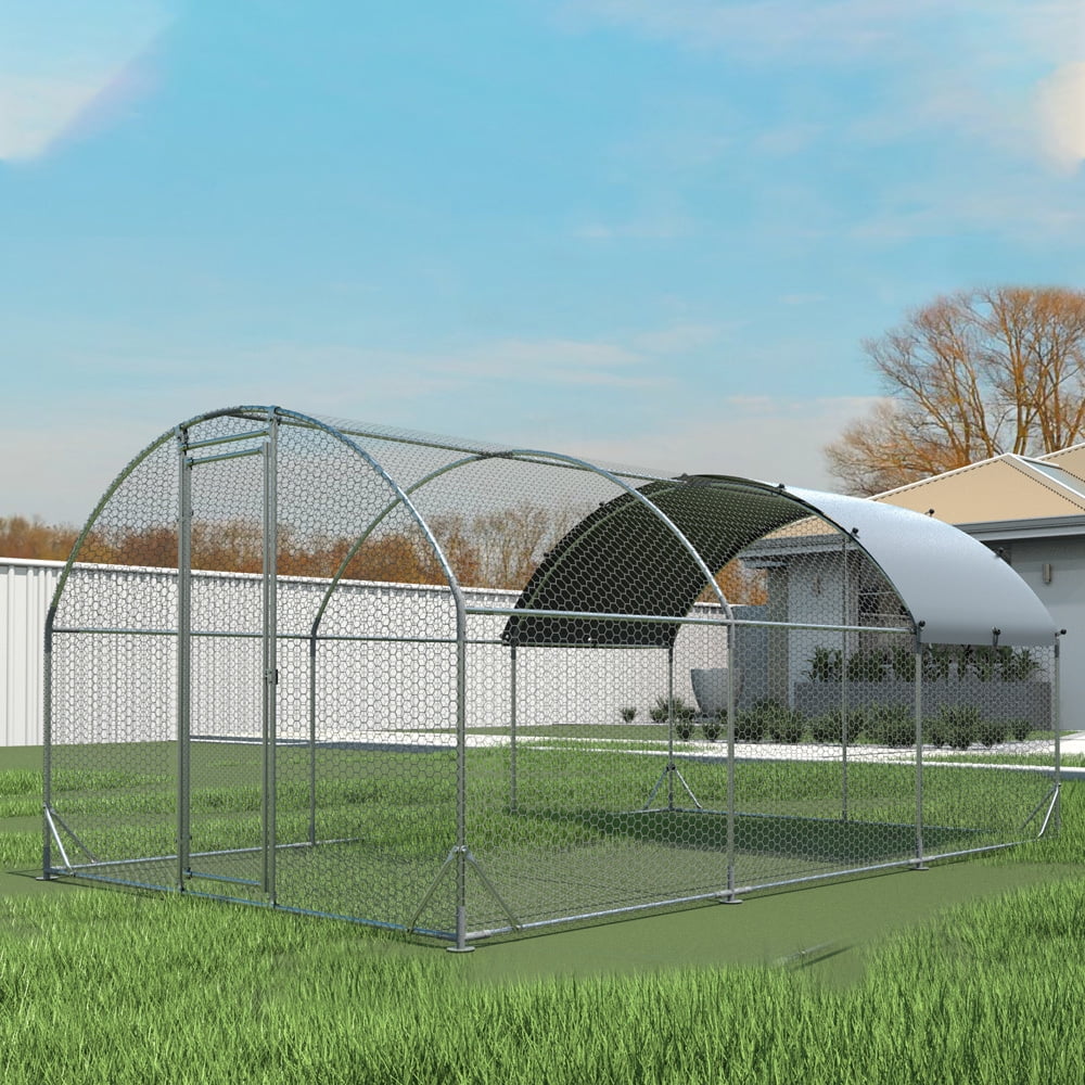 Large Metal Chicken Coop with Waterproof UV Cover, 9.2'W x 18.7'L x 6.5'H