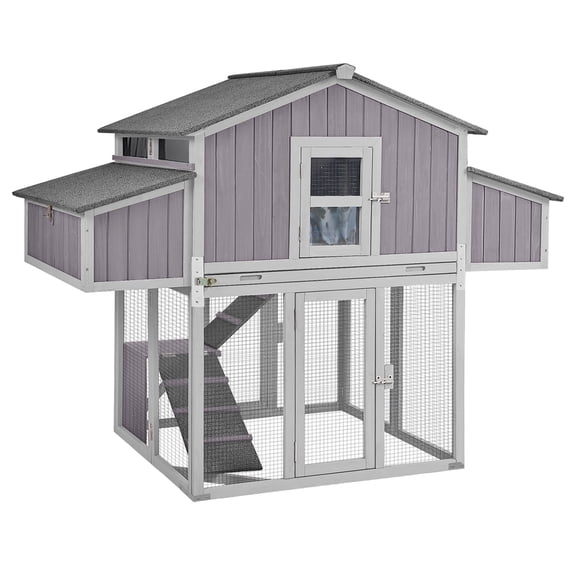 Aivituvin Large Chicken Coop with Unique Folding Design for 4-6 Chickens - Elevated Outdoor Chicken House Backyard Duck Cage with 2 Nesting Boxes, Easy Clean Pull-Out Tray, Asphalt Roof