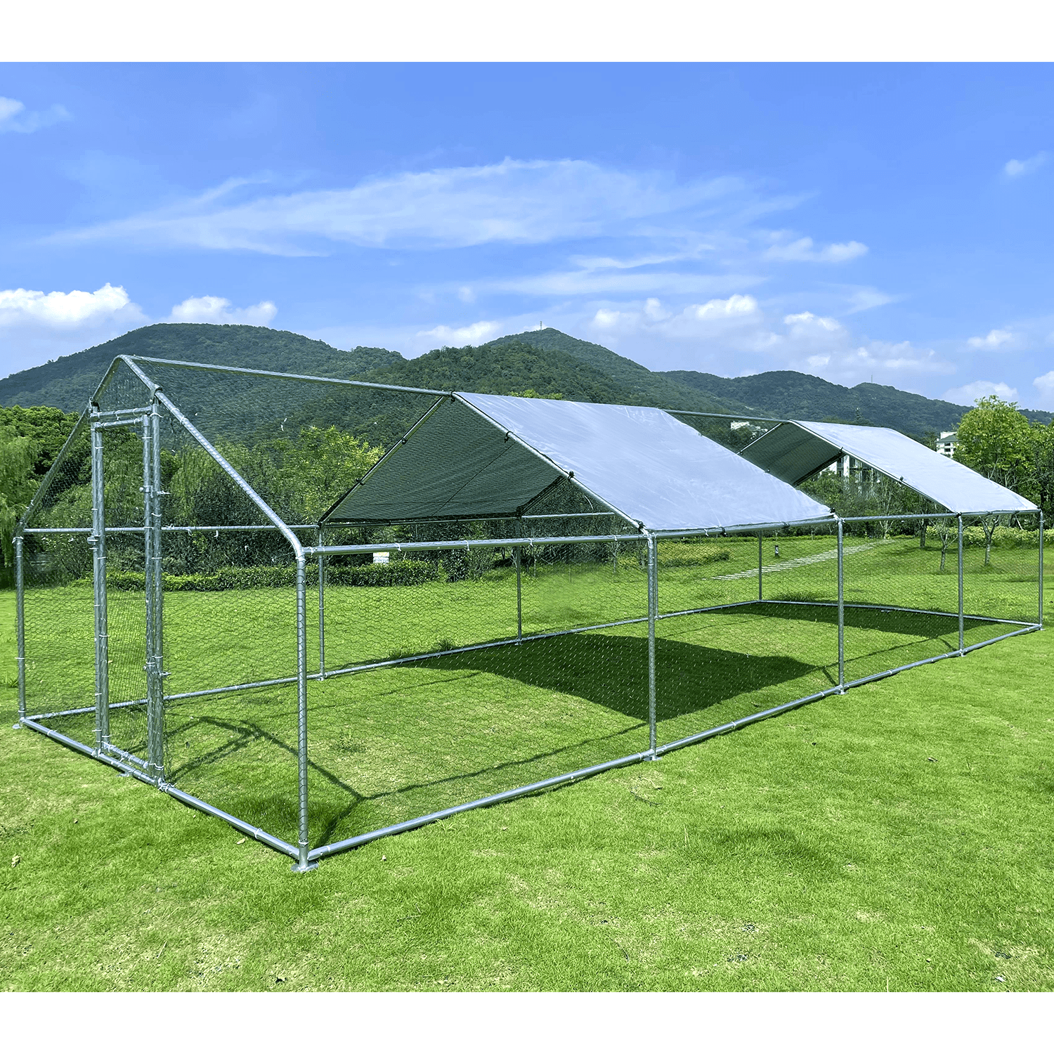 Large Chicken Run Coop 10x26ft Metal Hen House Geeloon Walkin Poultry