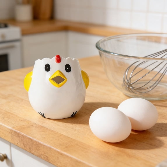 Large Chicken-Shaped Ceramic Egg Separator, Bigger Capacity for Multiple Eggs, Farmhouse Kitchen Decor & Tool, Yellow, By Preplabs
