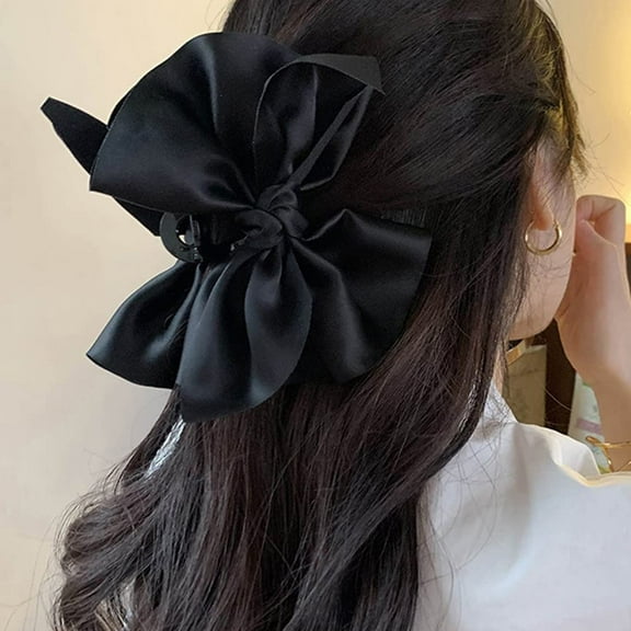 Large Chiffon Claw Clip Hair Bow big Bows Hair Claw Clips Jaw Barrettes Black Fabric Ribbon Bow Nonslip Medium Strong Hold Hair Jaw Clips for Women Girls Thin Thick Curly Hair