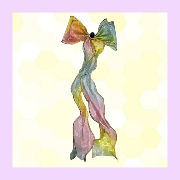 Large Chiffon Rainbow Hair Bow with Curling Ribbon & Alligator Clip